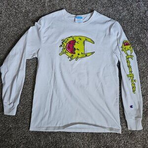 Y2K Champion Size Medium White Long Sleeve With Slime Big Center Logo